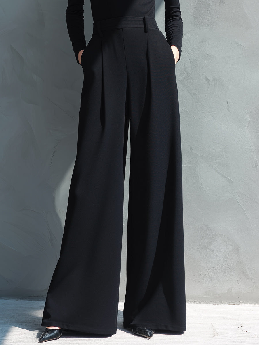 Black Knit Turtleneck Wide-Leg Jumpsuit