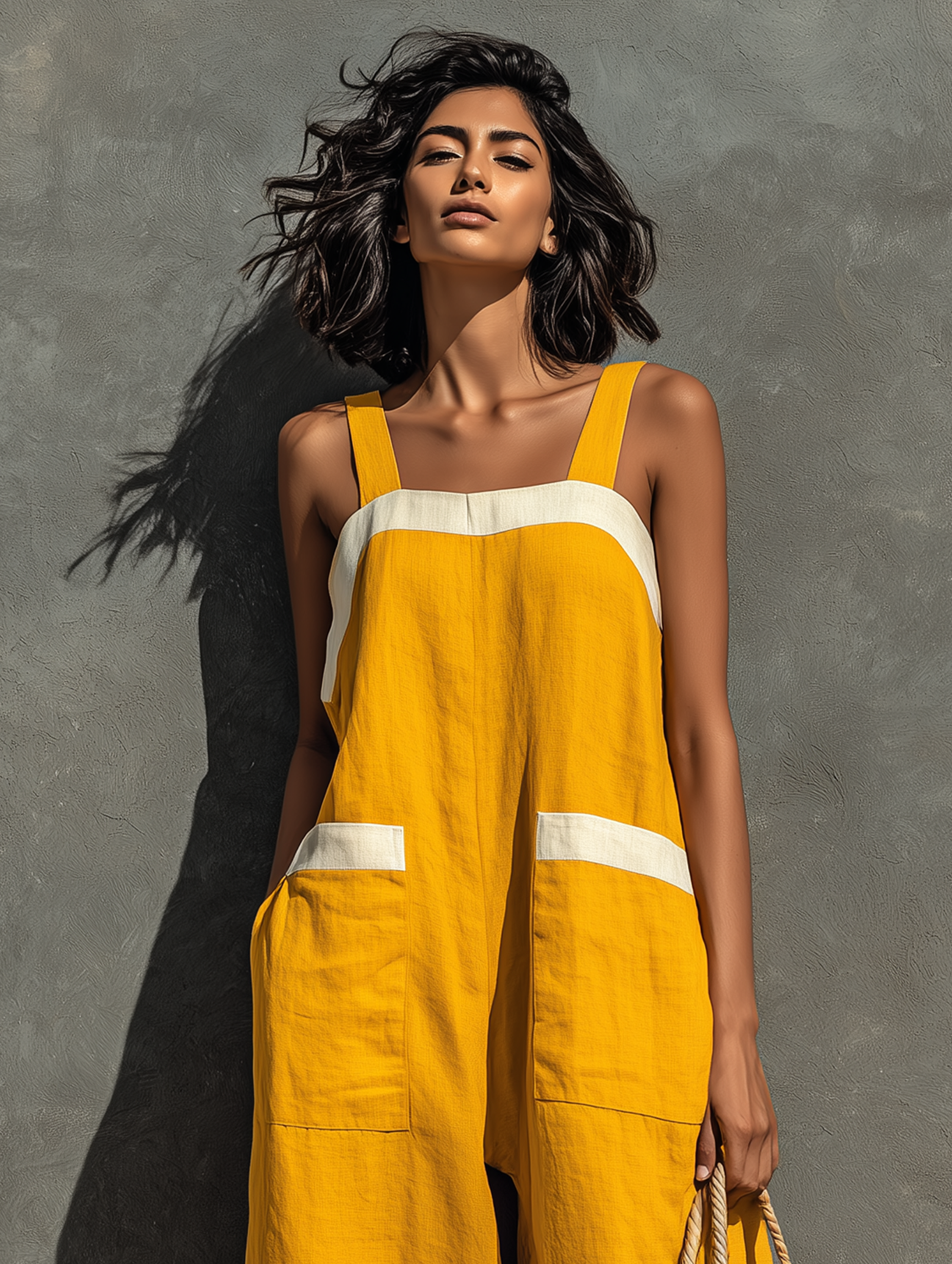 Linen Square Neck Strapless Loose Jumpsuit