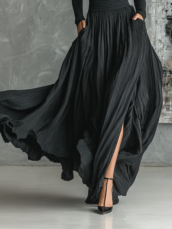 Black Skinny Turtleneck & Pleated Skirt Set