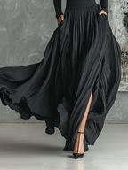 Black Skinny Turtleneck & Pleated Skirt Set
