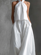 White Linen Halter-Neck Top & Skirt Set