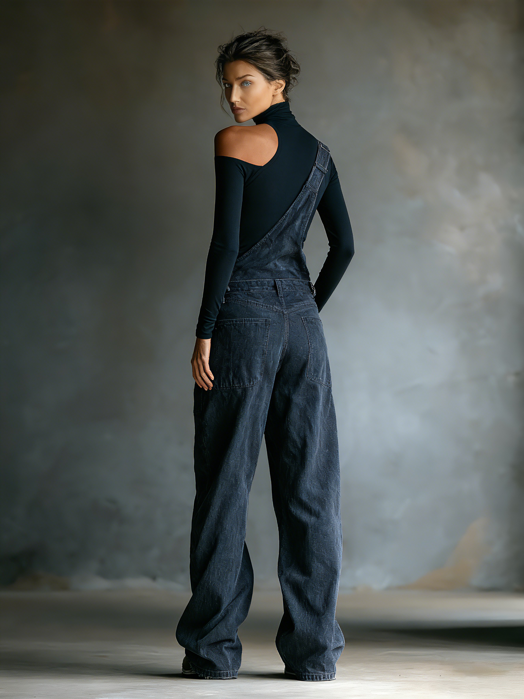 One-Shoulder Top & Denim Overalls Set