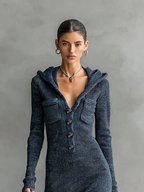 Hooded Knit Slim Maxi Dress