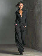 Sparkling Knit Zipper Front Jumpsuit