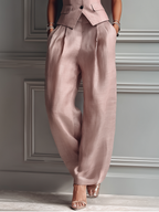 Blush Linen Lapel Vest & Wide-Leg Set
