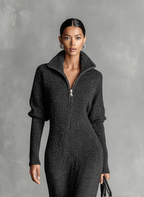 Women's Minimalist Solid Color Zipper Neck Knitted Maxi Dress MDA1633J4Y