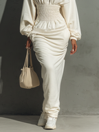 Women's Minimalist Waist Shirring Hooded Sweatshirt Maxi Dress MDA1965L4Y