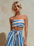 Striped Strapless Wide-Leg Pants Suit