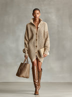 Camel Button-Front Oversized Cardigan Mini Dress