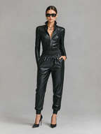 PU Leather Zipper Stand Collar Set
