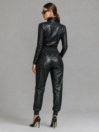 PU Leather Zipper Stand Collar Set