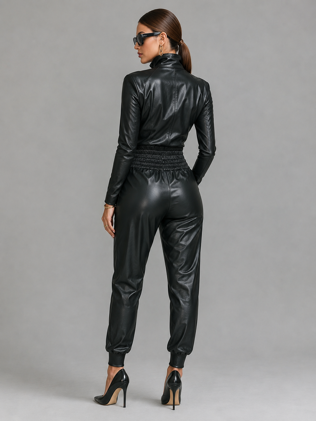 PU Leather Zipper Stand Collar Set