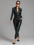 PU Leather Zipper Stand Collar Set