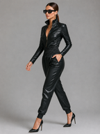 PU Leather Zipper Stand Collar Set