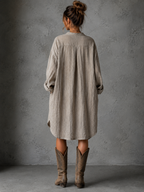 Cotton Linen Button Lapel Mini Dress