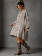 Cotton Linen Button Lapel Mini Dress