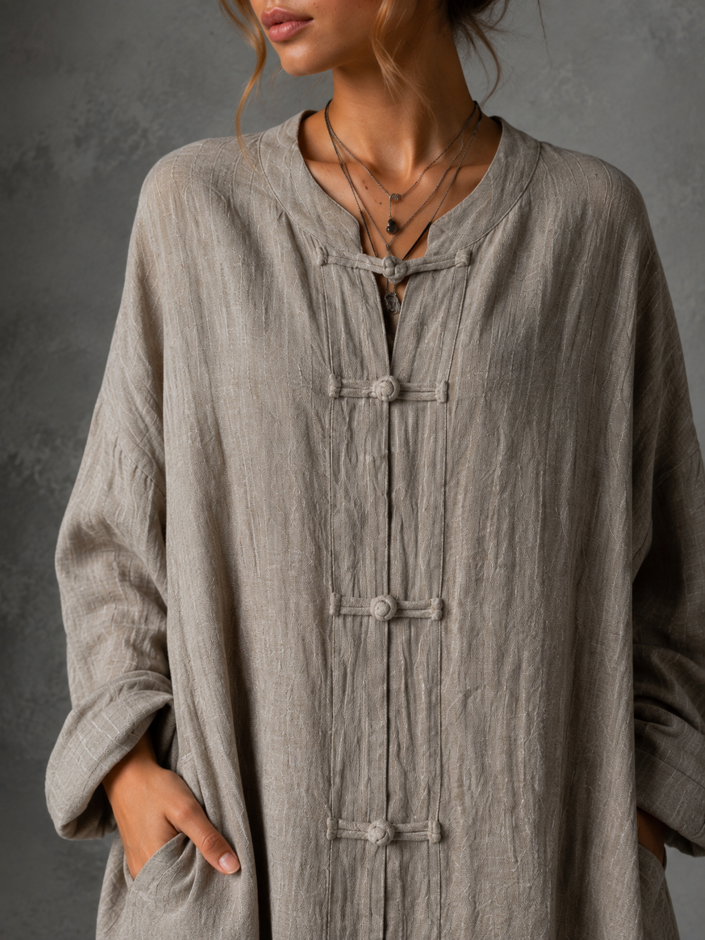 Cotton Linen Button Lapel Mini Dress