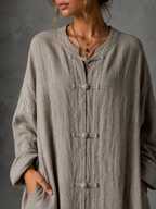 Cotton Linen Button Lapel Mini Dress