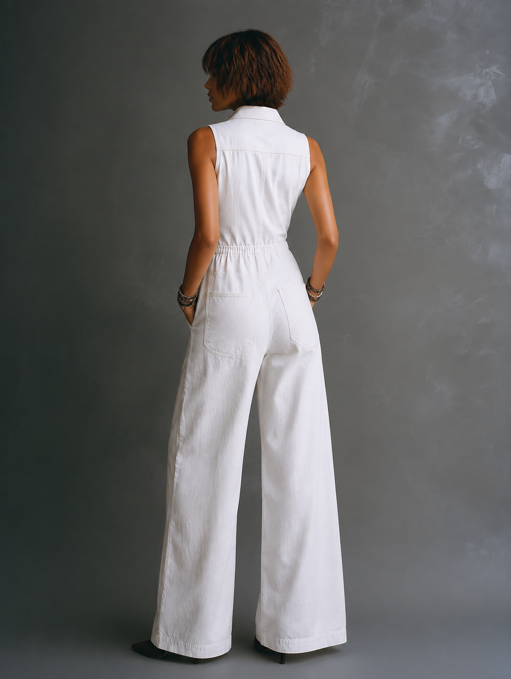 Cotton Single-Breasted Pocketed Wide-Leg Jumpsuit