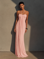 Women’s Blush Pink Linen-Blend Smocked Bust Spaghetti Strap Oversized Maxi Dress MDZ0910D1T