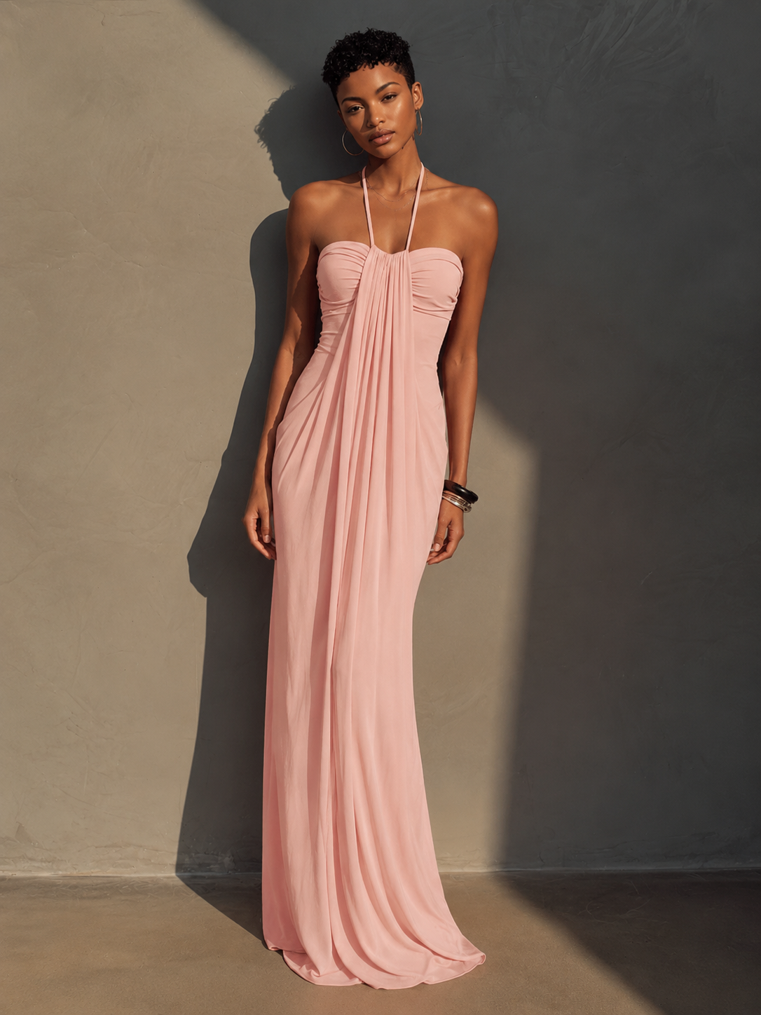 Women’s Blush Pink Linen-Blend Smocked Bust Spaghetti Strap Oversized Maxi Dress MDZ0910D1T