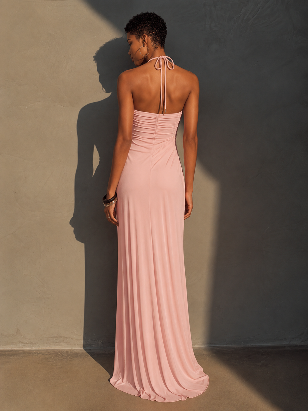 Women’s Blush Pink Linen-Blend Smocked Bust Spaghetti Strap Oversized Maxi Dress MDZ0910D1T