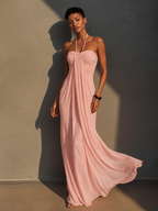 Women’s Blush Pink Linen-Blend Smocked Bust Spaghetti Strap Oversized Maxi Dress MDZ0910D1T
