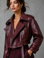 PU Leather Double-Pocket Short Jacket