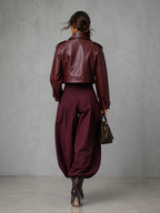 PU Leather Double-Pocket Short Jacket