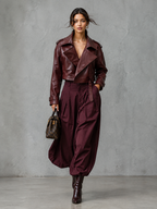 PU Leather Double-Pocket Short Jacket