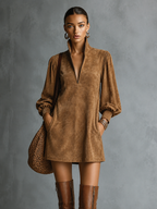Faux Suede High-Neck Mini Dress