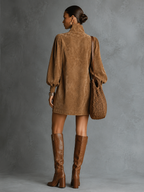 Faux Suede High-Neck Mini Dress