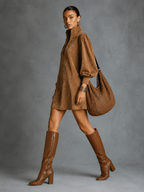Faux Suede High-Neck Mini Dress