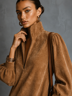 Faux Suede High-Neck Mini Dress