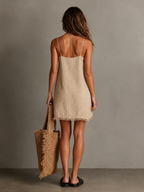 Linen Embroidered V-Neck Mini Dress