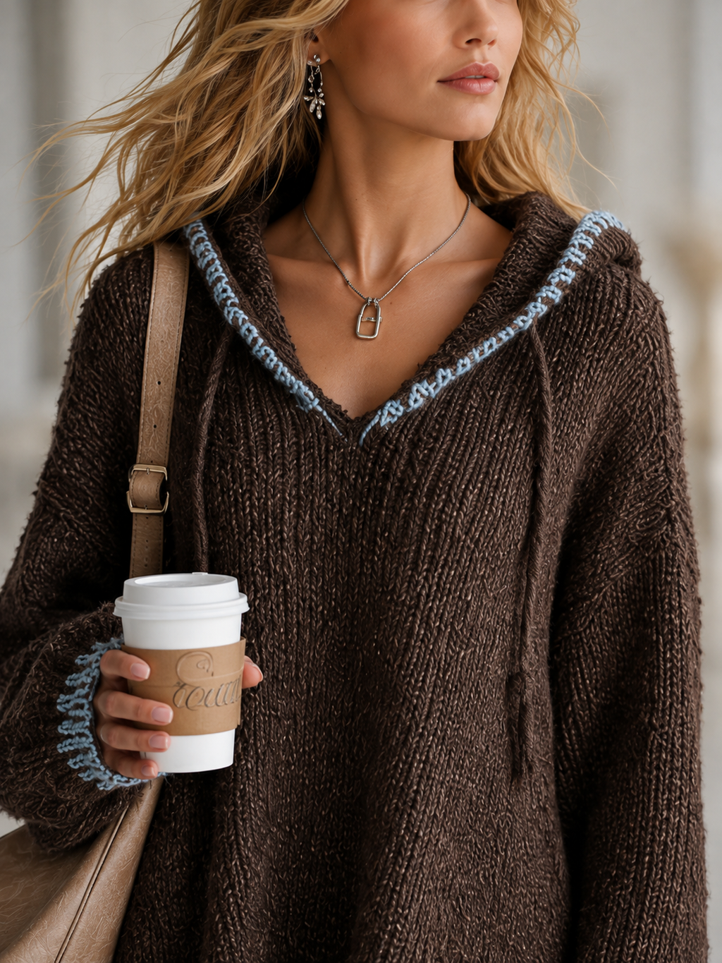Letter Jacquard Knit Lapel Mini Dress