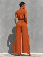 Rust Orange One-Shoulder Crop Top & Fringe Wide-Leg Set