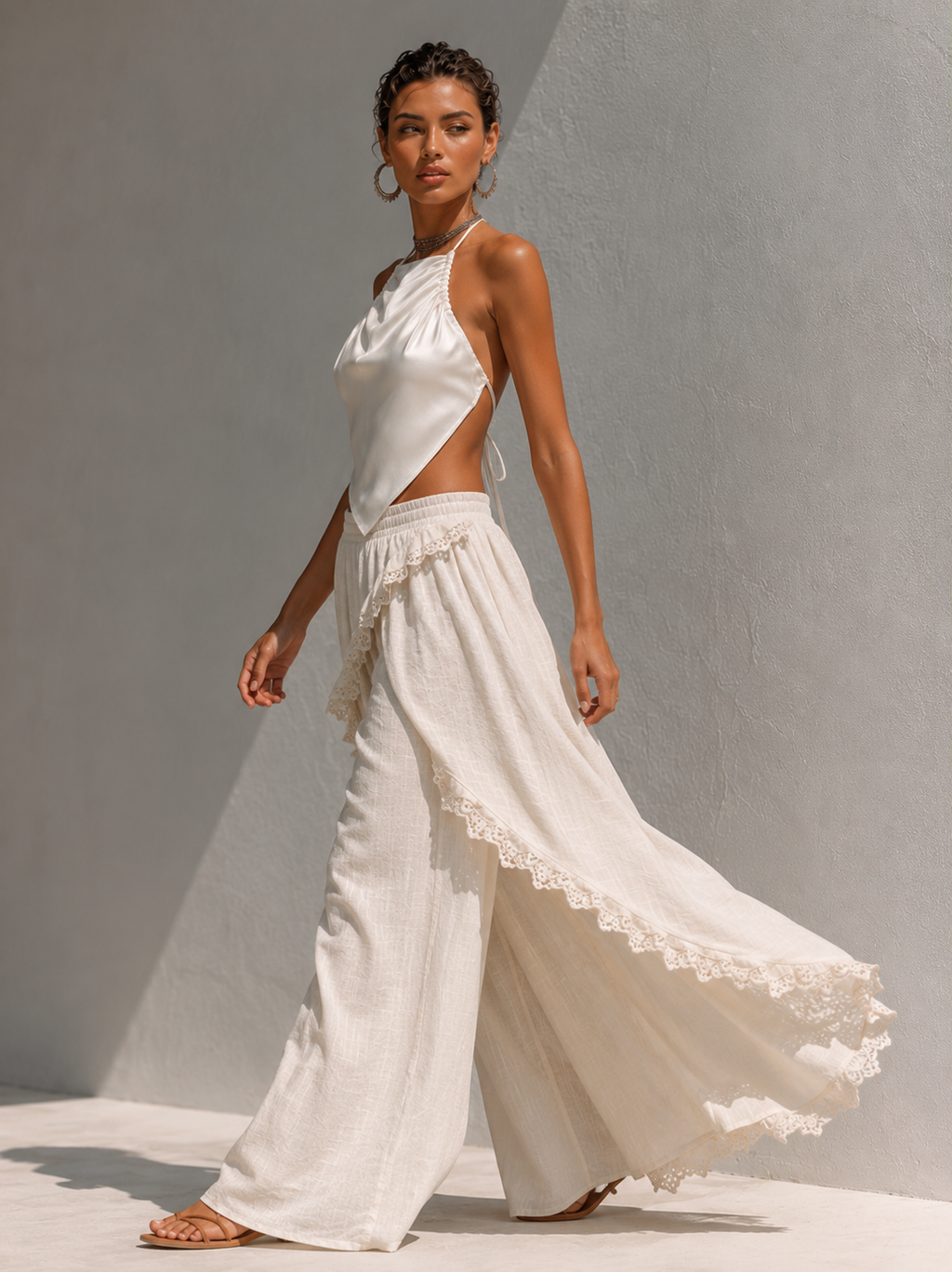 Ivory Satin One-Shoulder Asymmetrical Hem Crop Top