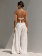 Ivory Satin One-Shoulder Asymmetrical Hem Crop Top