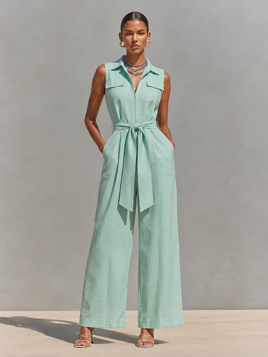 Mint Green Linen Belted Shirt Dress