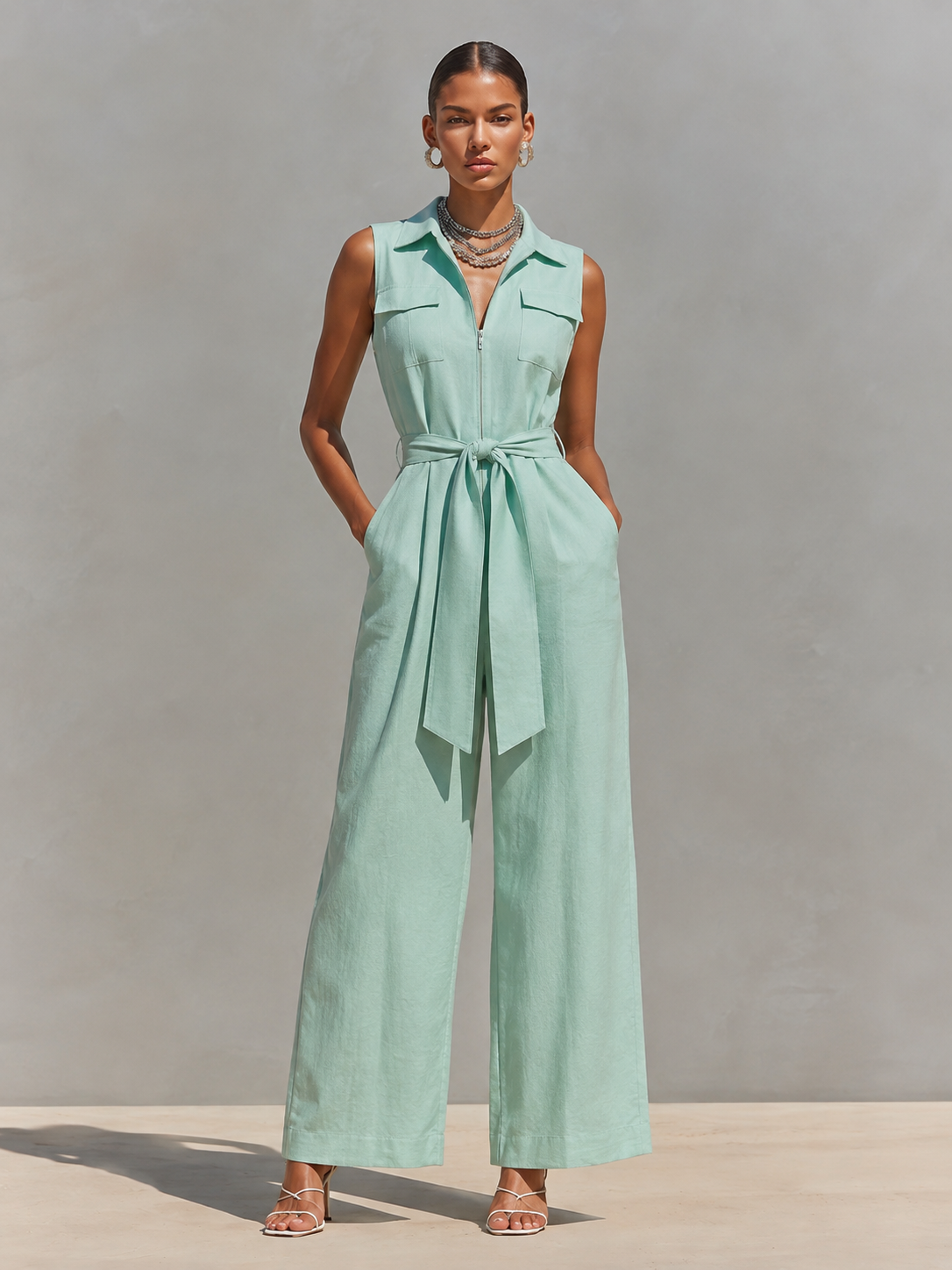 Mint Green Linen Belted Shirt Dress