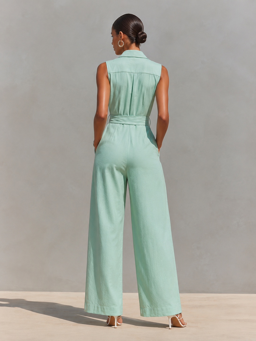 Mint Green Linen Belted Shirt Dress