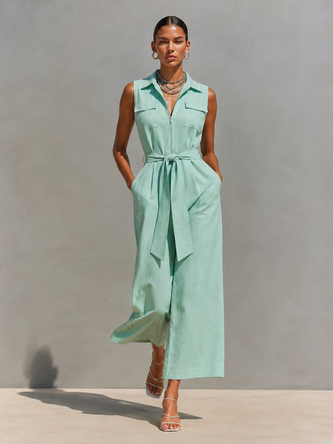 Mint Green Linen Belted Shirt Dress