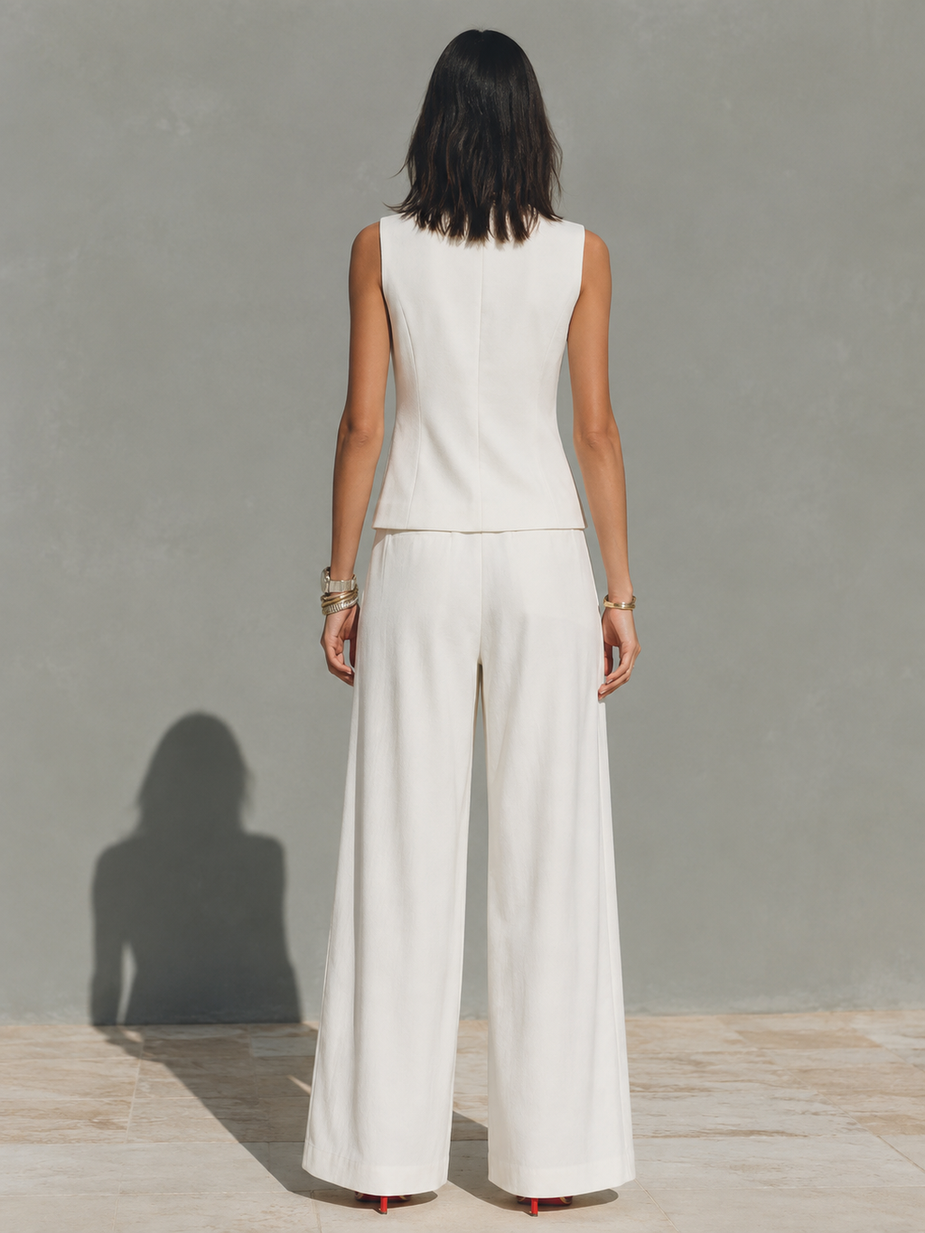 Ivory Linen Cropped Blazer & Pleated Wide-Leg Set
