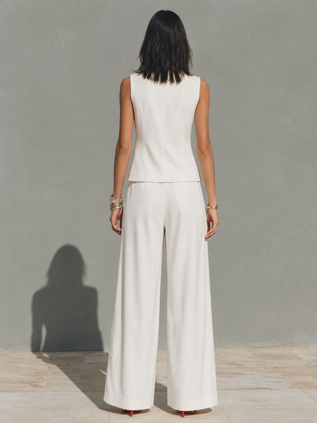 Ivory Linen Cropped Blazer & Pleated Wide-Leg Set