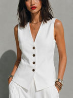 Ivory Linen Cropped Blazer & Pleated Wide-Leg Set
