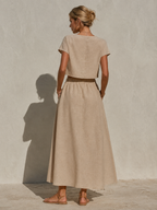Khaki Cotton High-Waisted Bubble Midi Skirt