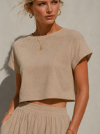 Khaki Cotton High-Waisted Bubble Midi Skirt