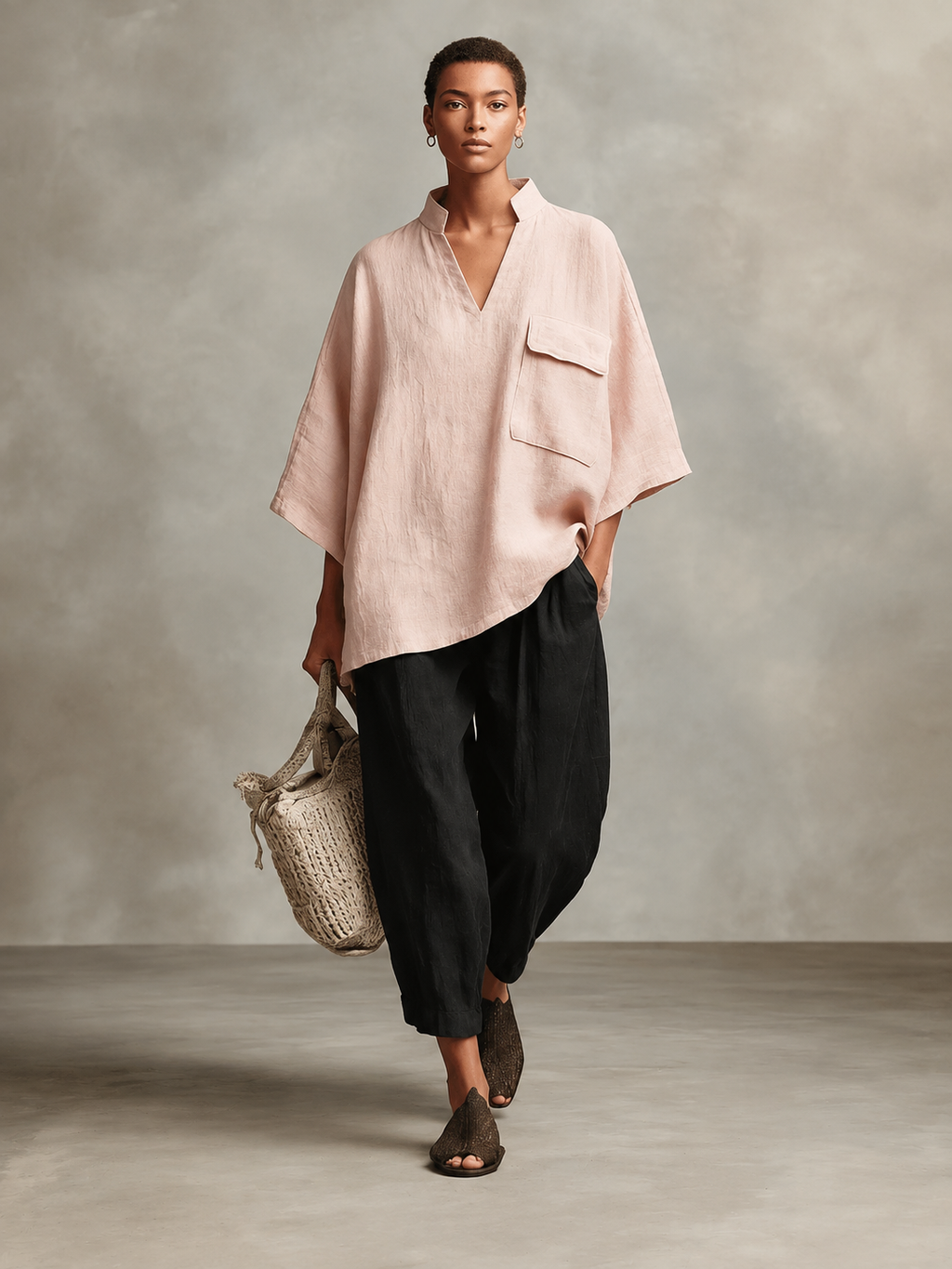 Dusty Pink Cowl Neck Poncho Top