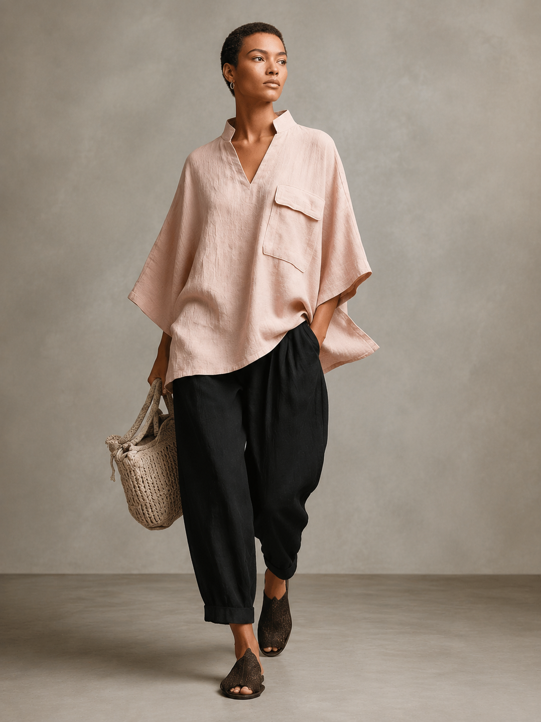 Dusty Pink Cowl Neck Poncho Top